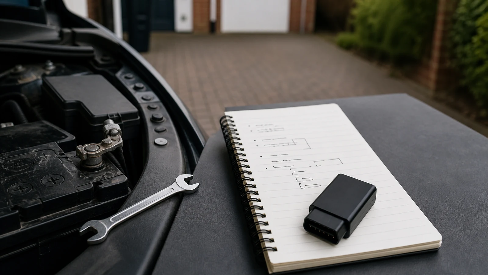 Comparison concept showing battery disconnection versus recording OBD fault codes before an MOT